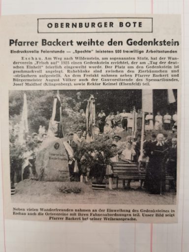 Zeitungsbericht zur Einweihung des Gedenksteins